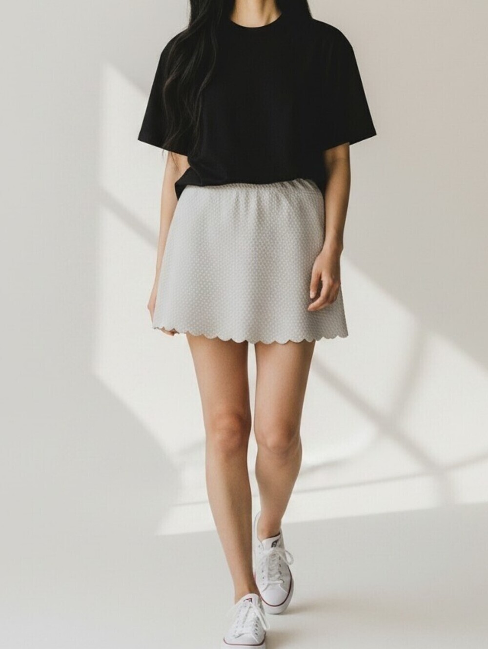 Kate Spade New York White Textured Scalloped Hem Mini Skirt Large